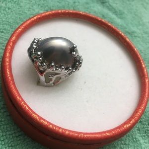 LaVintage Brass Rhodium Motif Ring Size 7